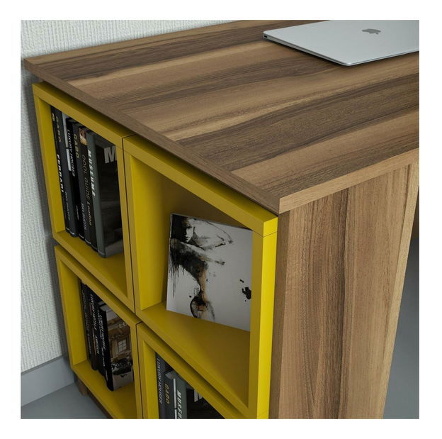 PC asztal polccal Blanchet (dió + sárga)