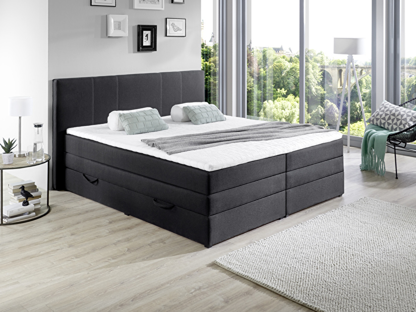 Manželská posteľ Boxspring 180 cm Thalia 1090 (čierna) (s matracmi)