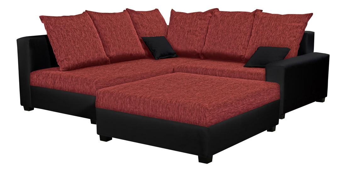 Rohová sedačka Monarda (červená + čierna) (s taburetkou) (L)