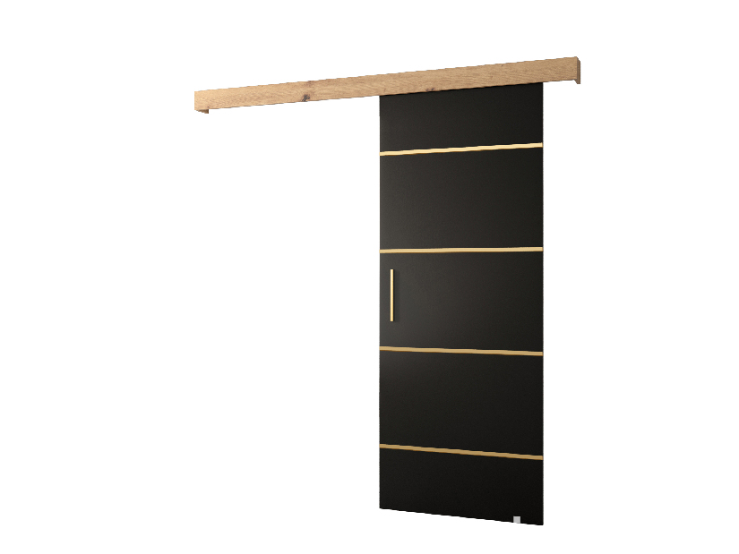 Uși culisante 90 cm Sharlene IV (negru mat + stejar artisan + auriu)