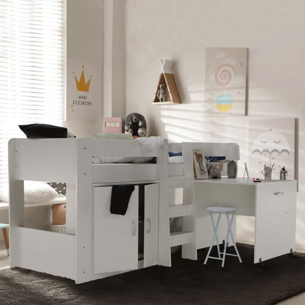 Pat pentru copii combinat 90 cm Flann (alb)