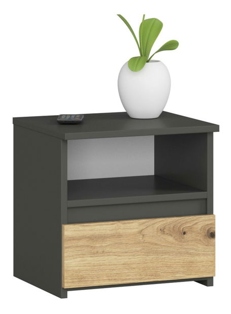 Éjjeliszekrény Crispian (szürke grafit + artisan tölgy)