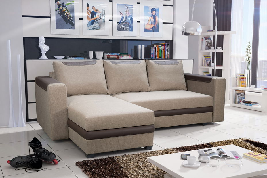 Rohová sedačka Bono (svetlohnedá + hnedá) (L)