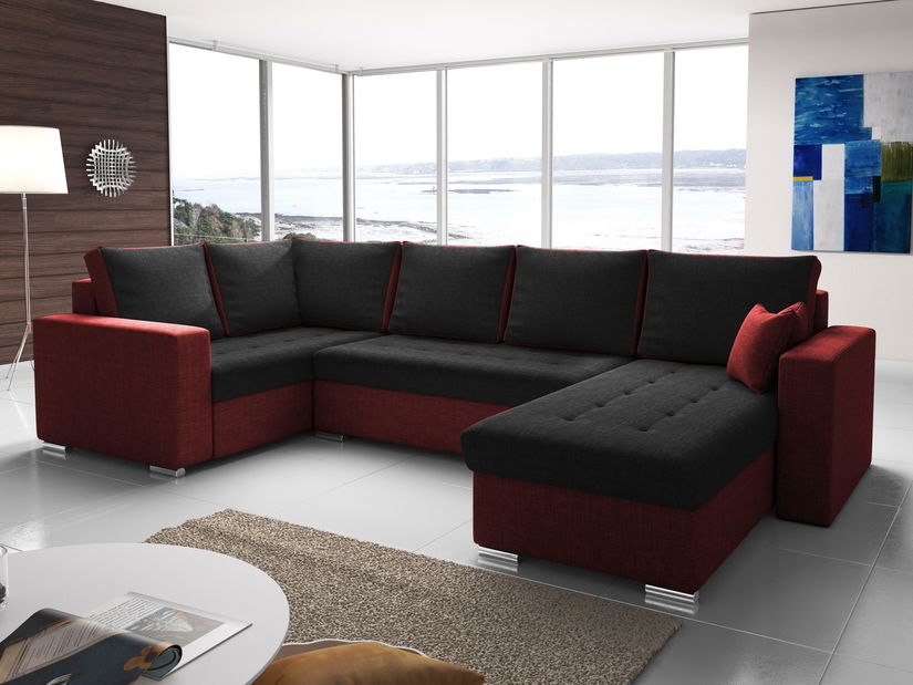 U-alakú sarok kanapé Lamont (fekete + piros) (B)