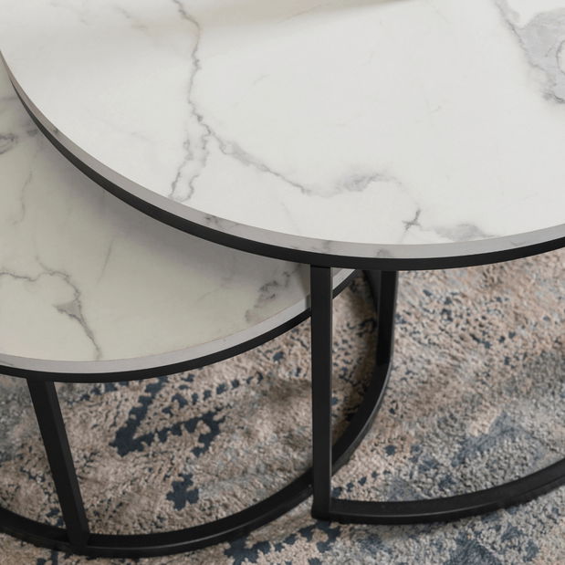 Set 2 konferenčných stolíkov Delito Max (mramor biely + čierna) 
