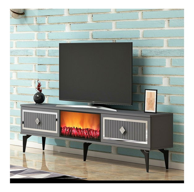 TV asztal/szekrény kandallóval Kebive (antracit + ezüst) 