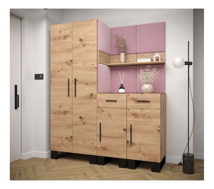 Előszobabútor Amanda 7 (artisan tölgy + rózsaszín)