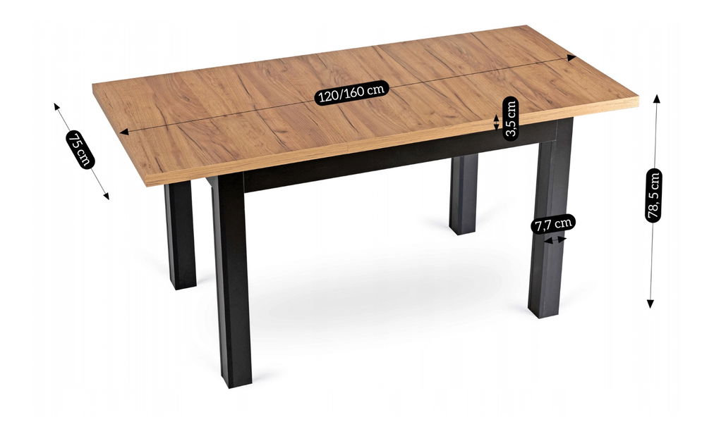 Masă sufragerie extensibilă Seguiremos (stejar craft auriu + negru) (pentru 4-6 persoane)