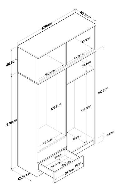 Ruhásszekrény Bastet 121 (dió + ehér) 