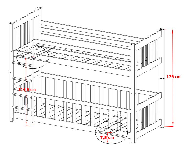 Dječji krevet 80 x 180 cm Cristine (s podnicom i prostorom za odlaganje) (bijela)