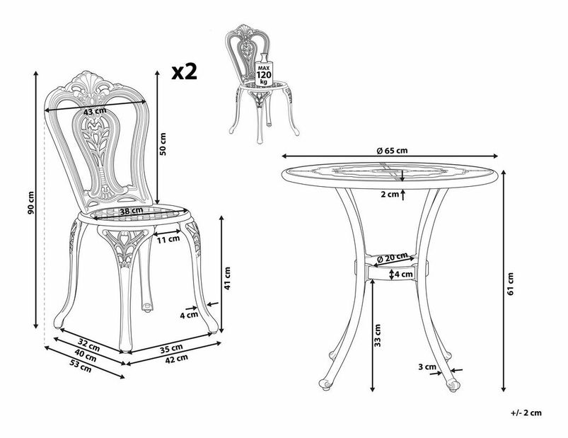 Set mobilier de grădină BOMELLE (maro) (pentru 2 persoane)