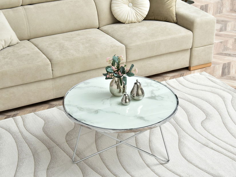 Dohányzóasztal Armin Xl (fehér márvány + króm)