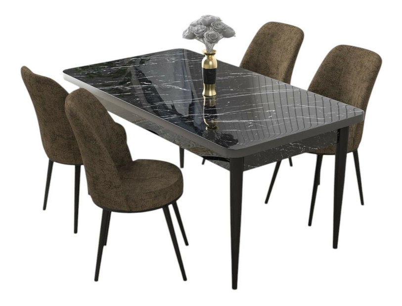Set dining Nilla 1 (marmură neagră + maro) (pentru 4 persoane)