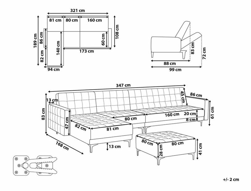 Colțar cu taburete Aberde (negru poťah) (D)