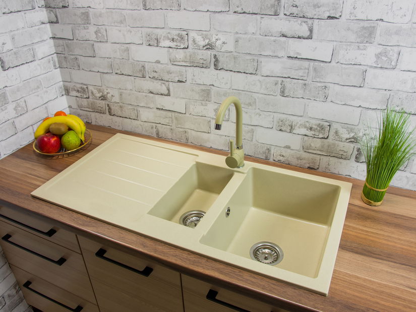 Chiuvetă de bucătărie Yuxur (bej) (cu 3 orificii pentru robinet) (S)