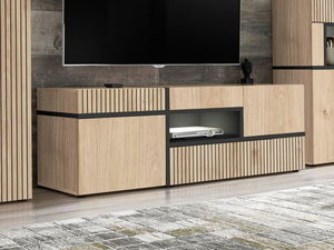 TV asztal/szekrény Carlyn (hikori jackson + fekete) (LED világítással)