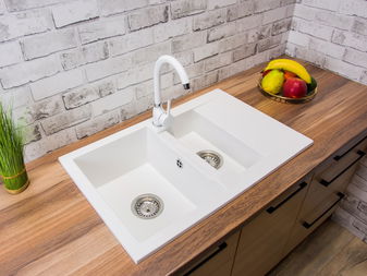 Chiuvetă de bucătărie Dortuna (alb) (cu 2 orificii pentru robinet) (D)