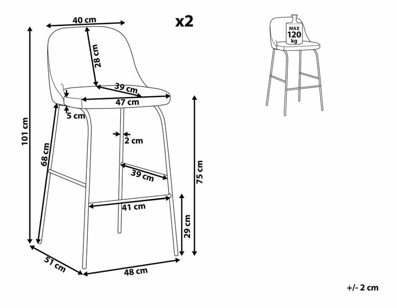 Set 2 buc. scaune tip bar NEKKE (roz)