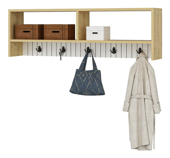 Panel s vješalicama Vabite 3 (bijela + zafirov hrast)