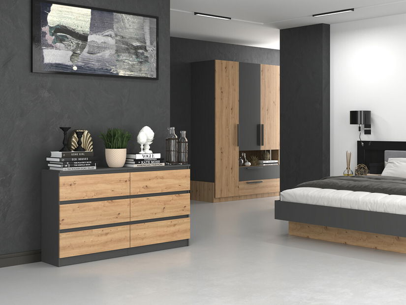 Comodă Musecalo 6 140 (antracit + stejar artisan)