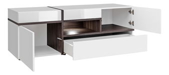 TV stolík/skrinka Carlyn 28 PEW CS RTV (biela matná + brest perlový + vysoký lesk biely)