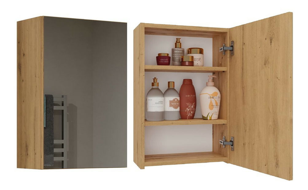 Dulap de baie suspendat Perdieron 3 (stejar artisan) (cu oglindă)