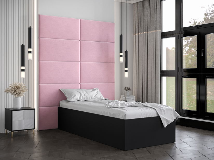 Jednostruki krevet s tapeciranim uzglavljem 90 cm Brittany 1 (crna mat + ružičasta) (s podnicom)