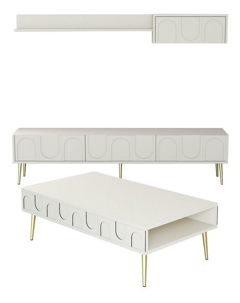 Set mobilier living Lyantela (Crem + Auriu)