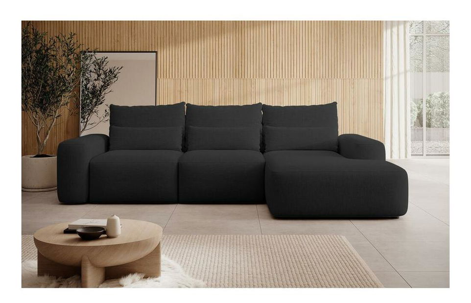 Rohová sedacia súprava Carlito (P) (čierna + čierna)