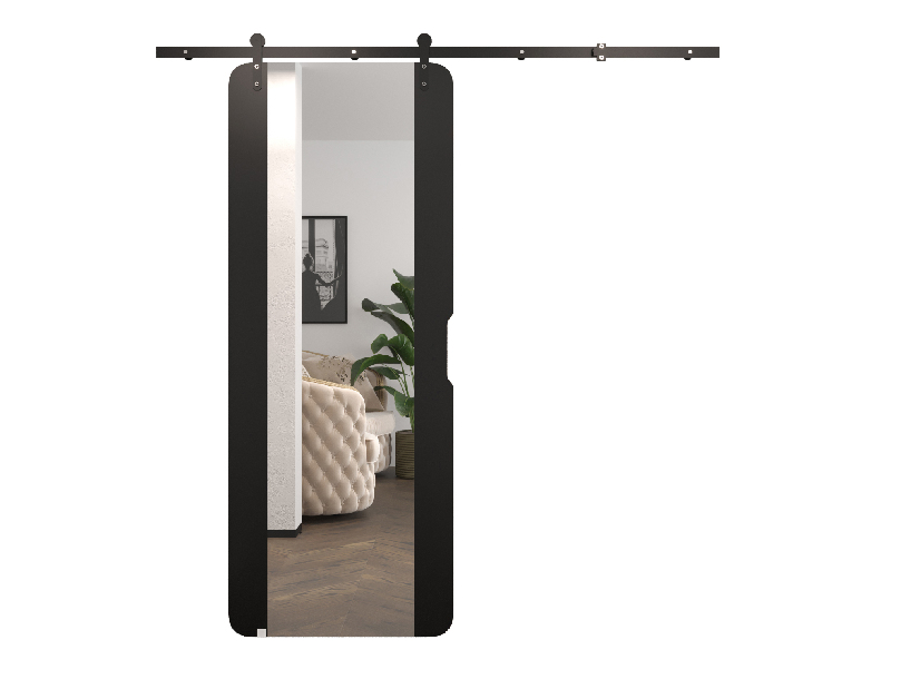 Uși culisante Ortiz II (negru mat + negru mat) (cu oglindă) (D)
