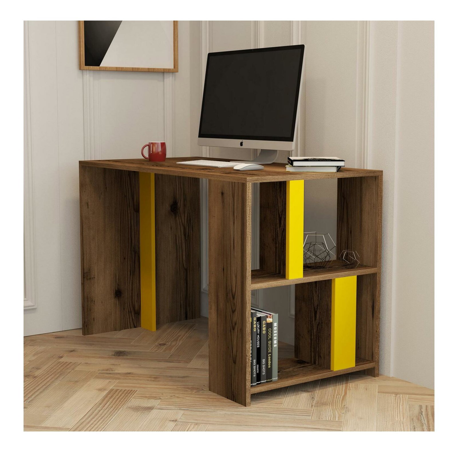 PC asztal Limba (dió + sárga)