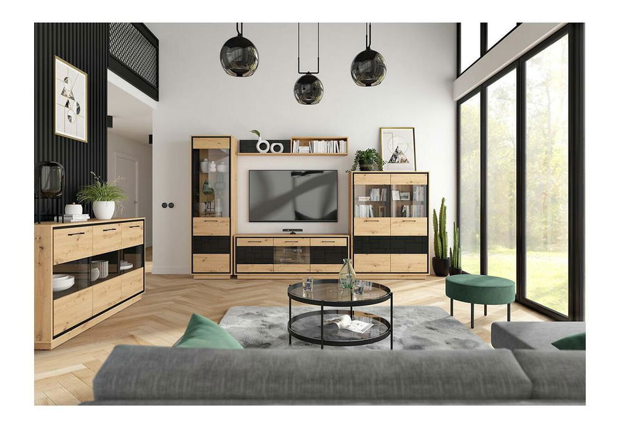 Mobilier living Pont 1 (stejar artisan + negru mat)