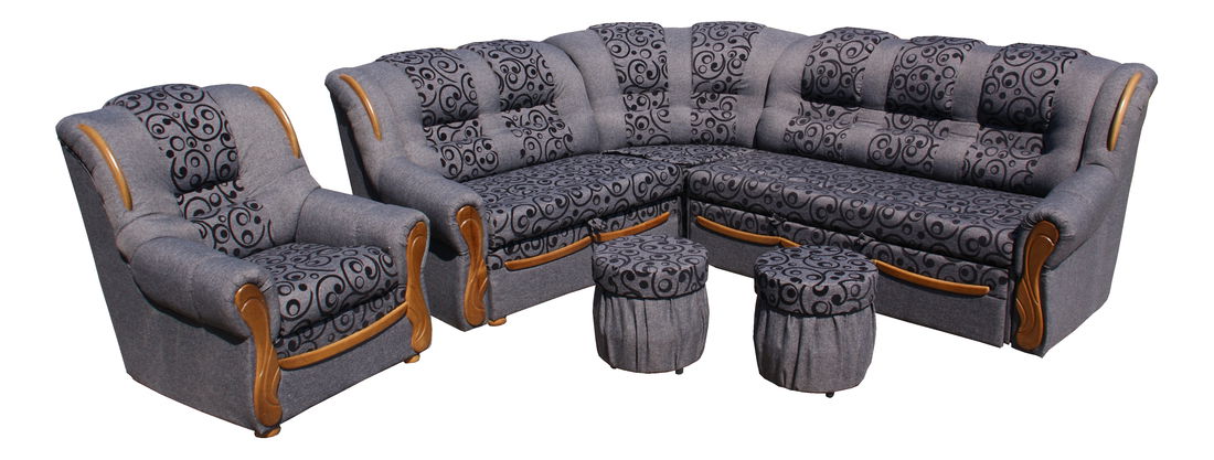 Sedacia súprava Baron (Longer 04 sivá) (P) (s kreslom a taburetkami)