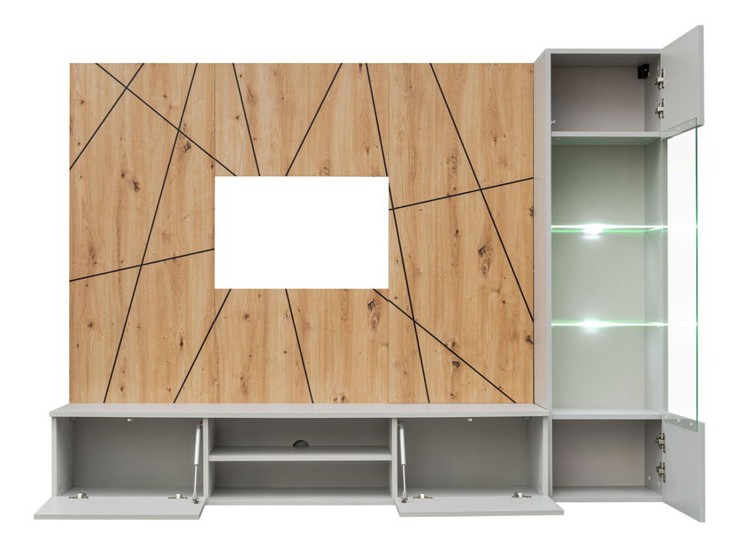 Mobilier living Xavus G (perla grey + stejar artisan) (cu iluminat)