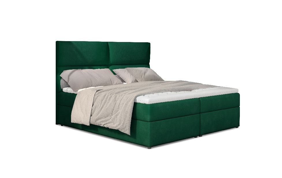 Pat matrimonial Boxspring 145 cm Alyce (verde) (cu saltele)