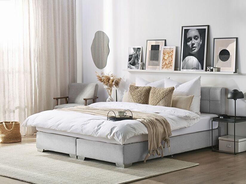 Manželská posteľ Boxspring 180 cm ADIR (s matracmi) (svetlosivá)