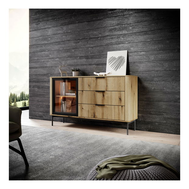 Komoda Wilsire II (hrast coast evoke + crna)