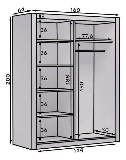 Dulap de haine Mondin (alb) (cu oglindă)