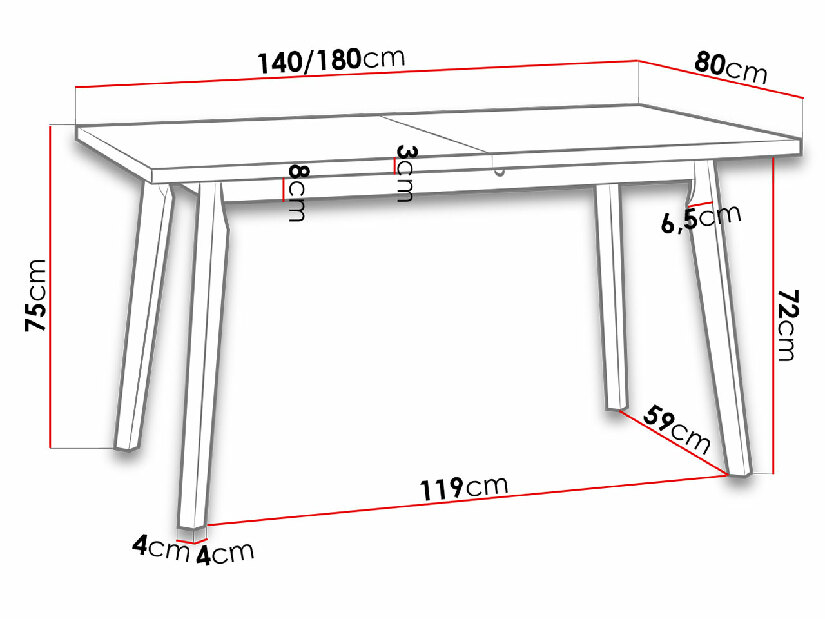Stôl Harry 80 x 140+180 V (dub grandson L) (biela)