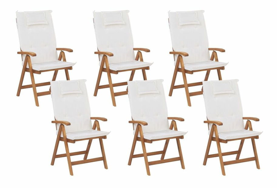 Set 6 ks. záhradných stoličiek Jakarta (krémovobiela) (s vankúšmi)