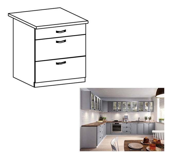 Alsó konyhaszekrény D80S3 Lanaya (fehér + matt szürke)