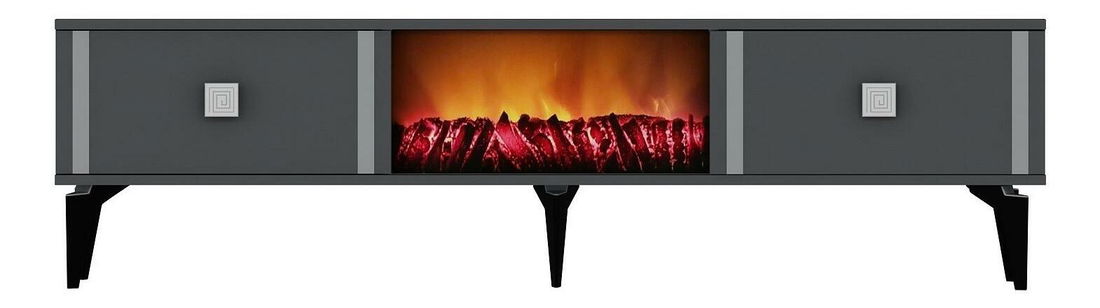 TV stolík/skrinka s krbom Tobuvu 2 (antracit + strieborná) 