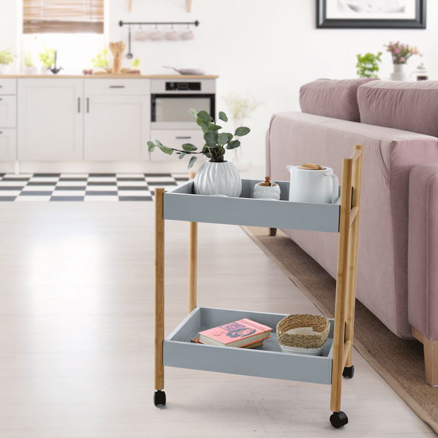 Servírovací vozík Seren (sivá + prírodná)