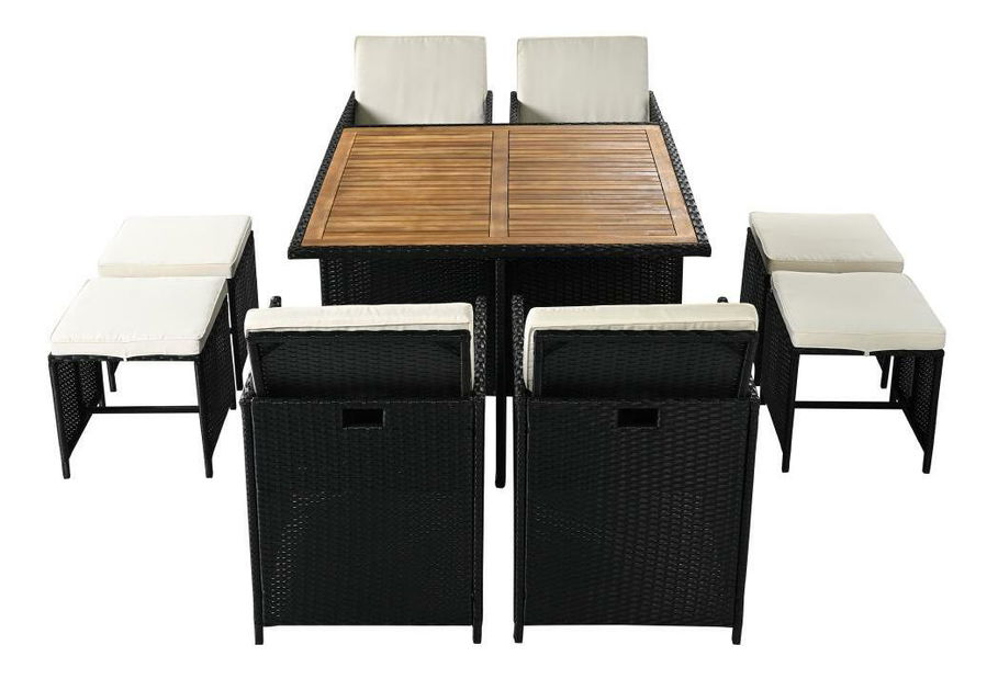 Záhradný ratanový set Milford (čierna + krémová + prírodná)