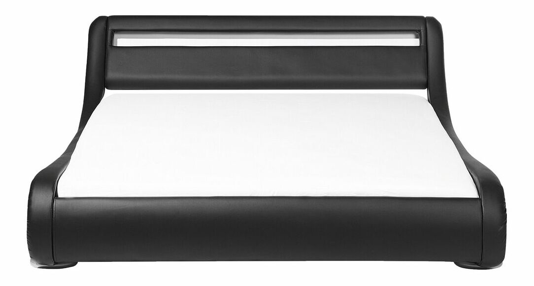 Franciaágy 140 cm AGINON (szintetikus bőr) (fekete) (LED világítással)