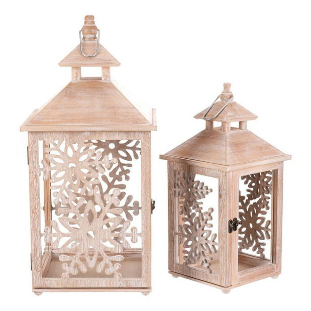 Lampáš drevený 2 ks Snehové vločky (prírodné)