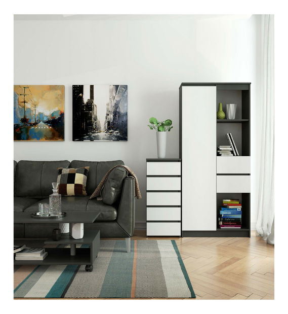 Komoda Cipriano III (sivi grafit + bijela)