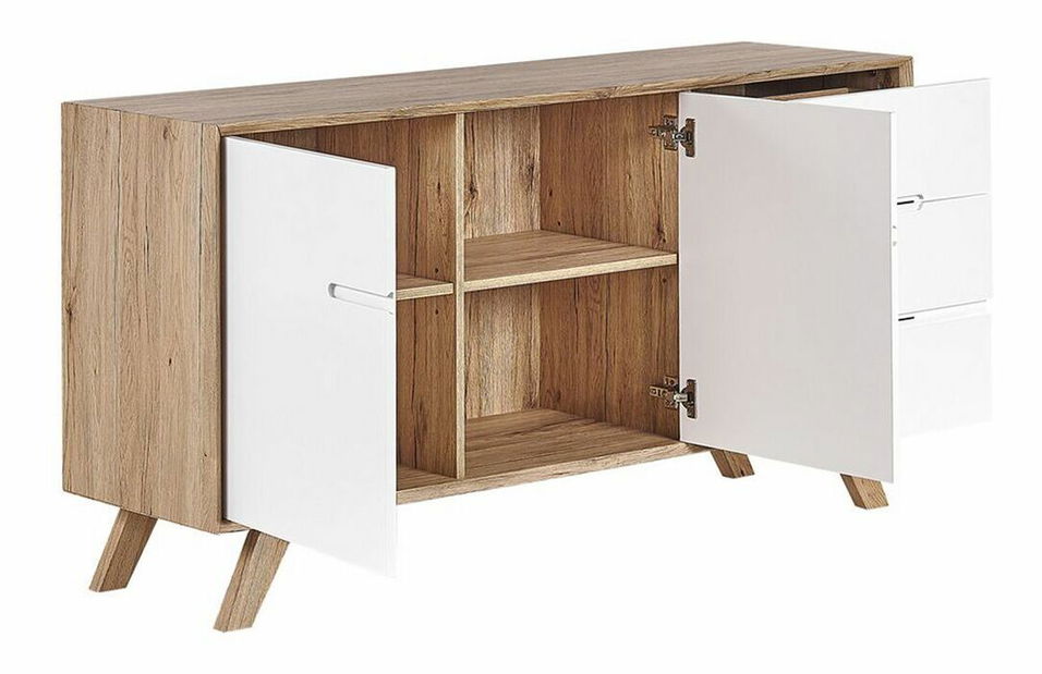 Komoda FLAMOR (svetlé drevo + biela)