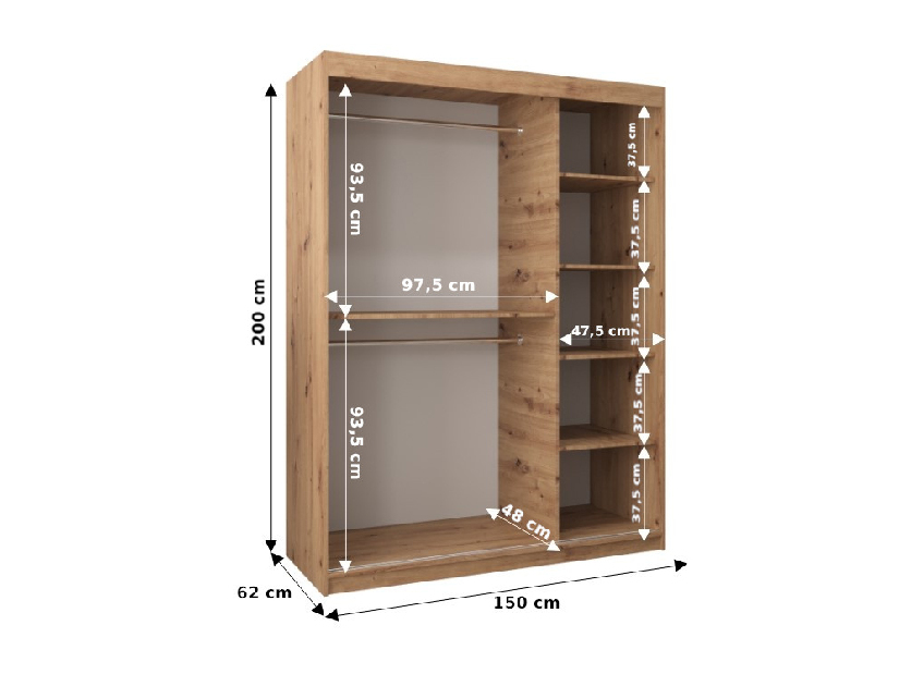 Šatníková skriňa 150 cm Toki 1 (Dub sonoma + Biela matná)