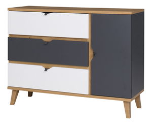 Komoda Mimone K1D3SZ (hrast zlatni + bijela mat + grafit)